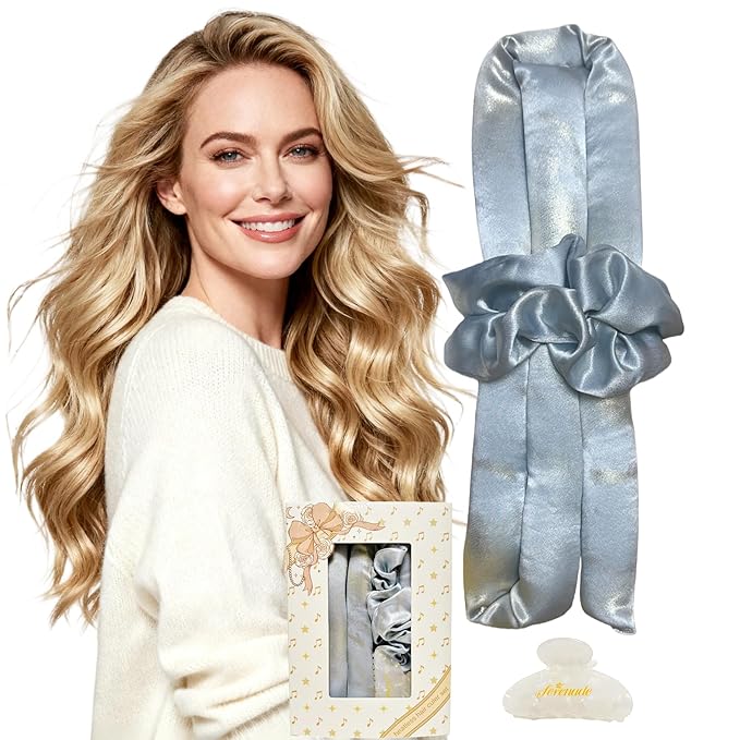 Serenade Sparkling Satin Heatless Hair Curler, Heatless Curling Rod Headband, No Heat Curling Rod Hair Roller for Women and Girls to sleep in, Blue