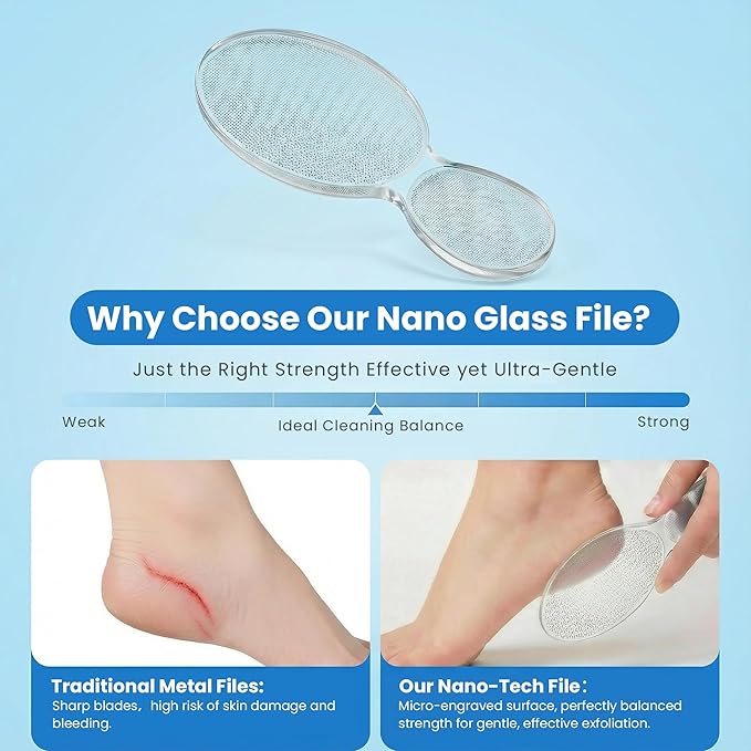 Glass Nano Foot File Callus Remover - Portable Foot Scrubber for Dead Skin & Cracking, Professional Pedicure Foot Care Tool with Nano-Level Grinding Points, Suitable for Wet & Dry Feet