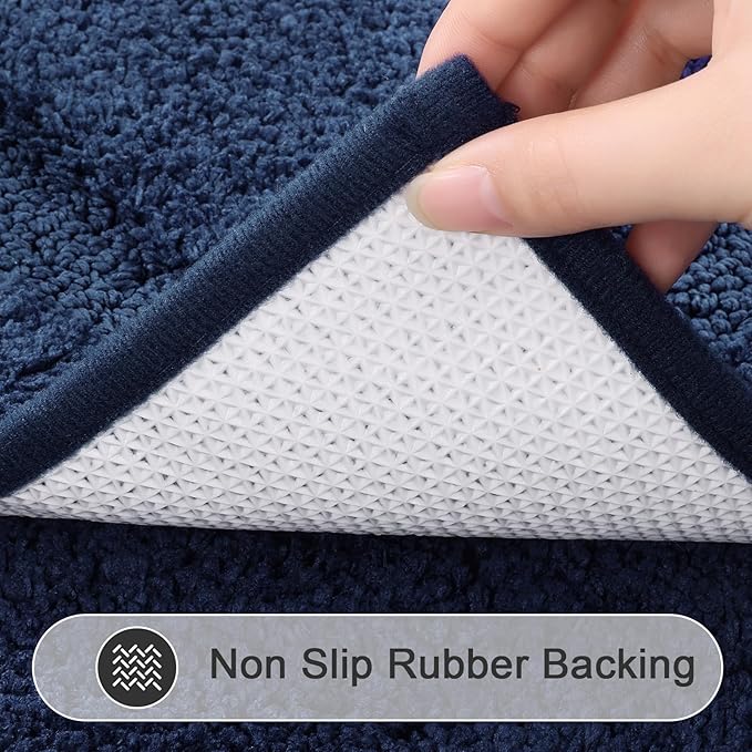 SHACOS Soft Fluffy Bathroom Rugs Set of 3 Pieces Bath Mats with U Shape Toilet Rugs Non Slip Washable Bath Rugs Absorbent Bathroom Shower Carpet 16"x24"+20"x32"+U Shaped 20"x24", Navy Blue