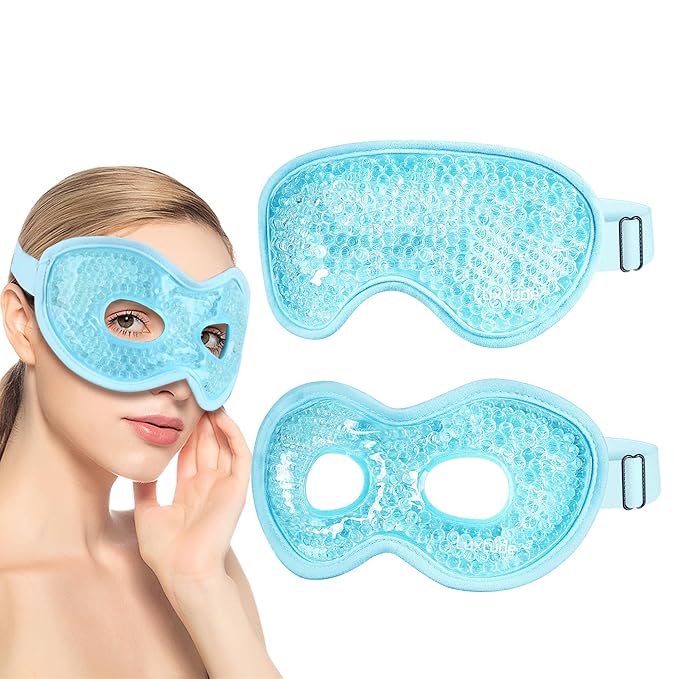 Luxtude Gel Eye Mask Cooling Eye Mask for Dry Eyes 2PCS, Heated Warm Eyes Ice Pack Reusable Gel Sleep Masks, Frozen Cold Compress for Puffiness/Dark Circles/Headaches/Allergies (Blue)
