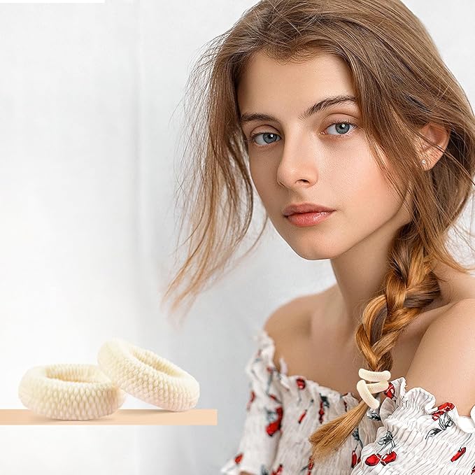 Hair Ties 20 PCS, No Damage Cotton Nylon Hair Bands for Thick, Seamless Elastic Ponytail Holders for Women & Girls, Curly or Straight Hair, Durable Stretchy Hair Accessories