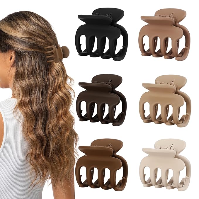 6 Pcs Hair Clips Small Claw Clips for Thin Hair Medium Matte Non-slip Hair Accessories for Women and Girls (Coffee Brown)