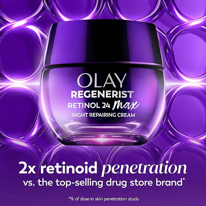 Olay Retinol Night Cream for Women,MAX,Anti-Aging Face Mousturizer,Fragrance-Free,Non Greasy - Anti-Wrinkle,Smooth Fine Lines,Hydrating Skin Care - Triple Collagen Cream,Niacinamide,1.7oz,(Pack of 2)