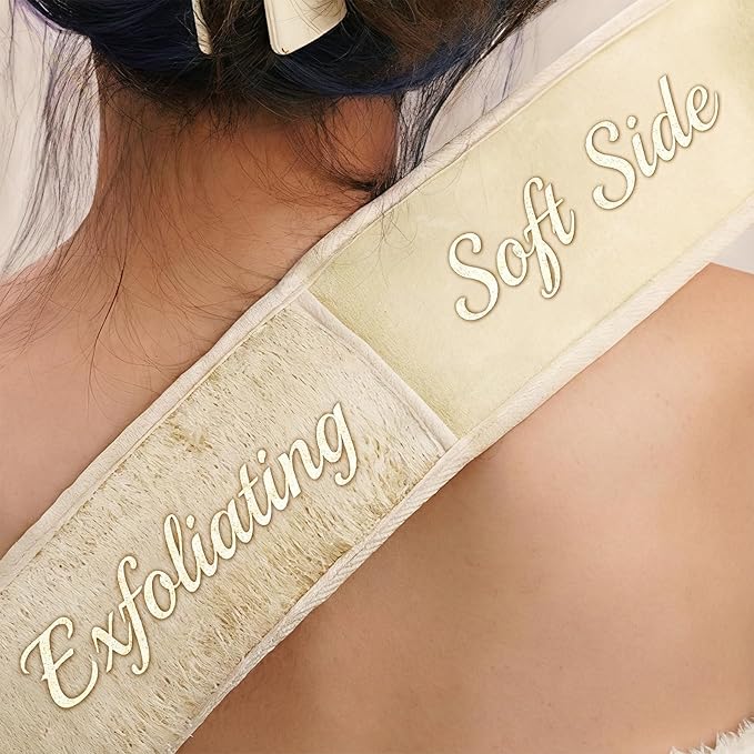 Natural Loofah Back Scrubber for Shower, Back Loofah for Women and Men, Exfoliating Loofah Sponge with Soap Bag, 3-pcs