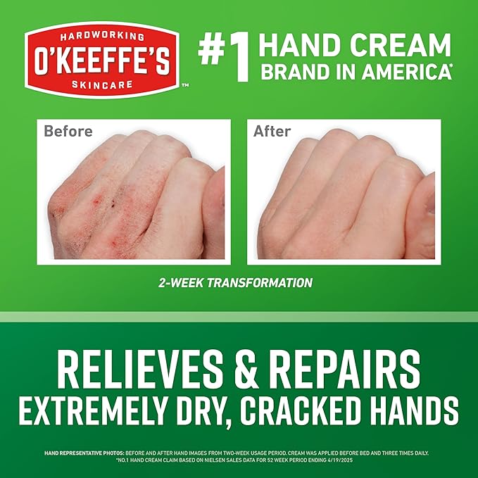 O'Keeffe's Working Hands Hand Cream for Extreme Dryness - 3 oz Travel Size Tube (1 Pack) - Repairing Skincare for Cracked, Dry Hands