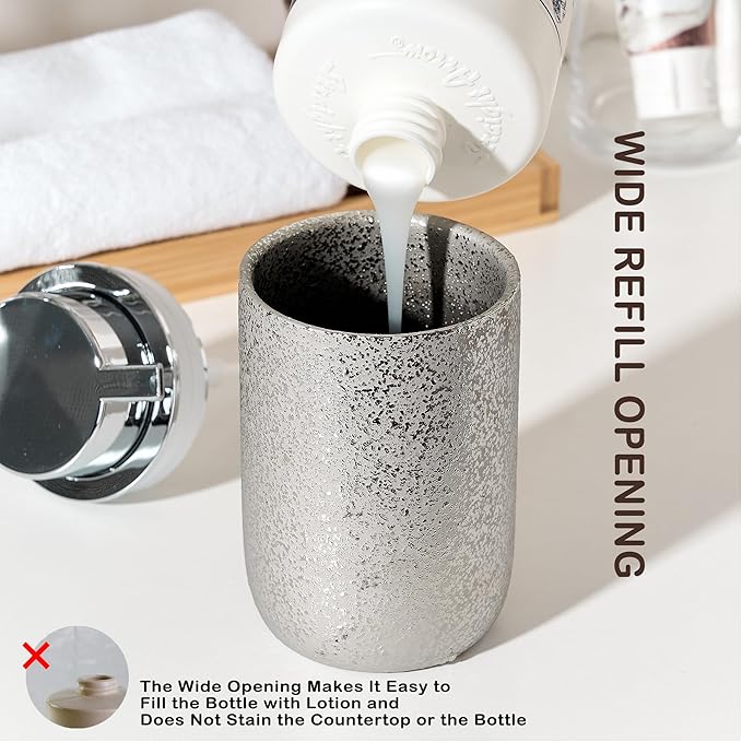 Foam Soap Dispenser-12oz Ceramic Foaming Soap Dispenser for Bathroom-Silver Foam Dispenser for Kitchen-Hand Soap Bottle for Countertop