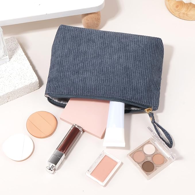 MAGEFY Small Makeup Bag, Corduroy Small Pouches for Purse Cosmetic Bag Makeup Pouches for Key Pocket Lipstick Bag Card Holder Data Cable Organizer(Grey,Small)