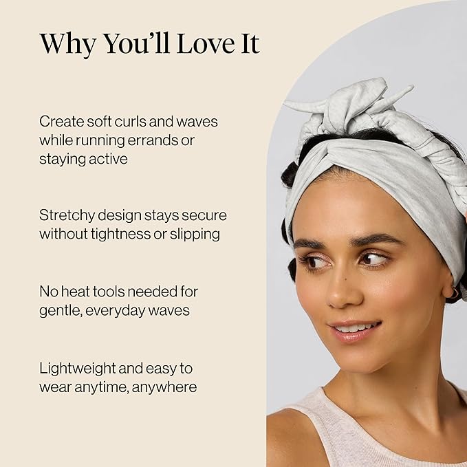 Kitsch Set & Flow Active Heatless Curling Headband For Women – Achieves Heatless Curls Overnight, No Heat Damage | Heatless Curlers with Flexible Fit | Great During Gym, Travel - Heather Gray, 1pc