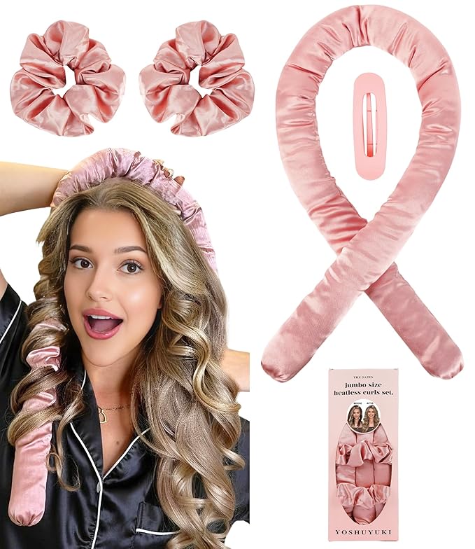 Jumbo Heatless Curls Overnight Hair Curlers to Sleep In Large Hair Rollers for Long Hair Blowout Look No Heat Overnight Curls, Soft Satin Flexi Rods Heatless Curling Rod Set Styling Tools for Women
