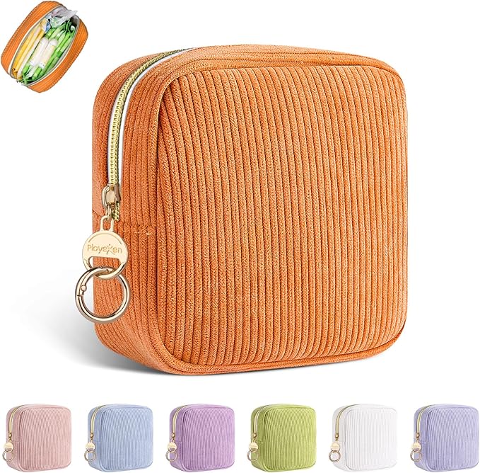 Period Bag for Teen Girls, Corduroy Sanitary Napkin Storage Bag, Menstrual Pad Pouches Tampon Holder for Purse