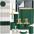 Bathroom Set - Bathroom Sets with Shower Curtain and Rugs, 25PC Bathroom Accessory Set, Green Bathroom Accessories Set with Trash Can, Soap Dispensers