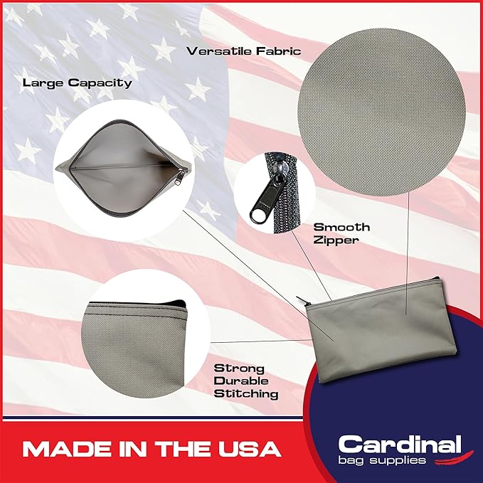 Multipack of 2 Compact Zipper Cloth Pouches, Zipper Bag, Travel Toiletry, Cosmetics, Stationary Case, 11 x 6 inches (Gray)