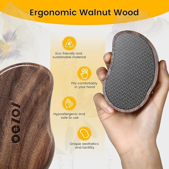 BEZOX Glass Foot File - Nano-Glass Pumice Stone Foot Scrubber, Heel File Callus Remover for Silky Smooth Feet, Portable Pedicure Tool for Summer & Vacation - Walnut Wood Handled