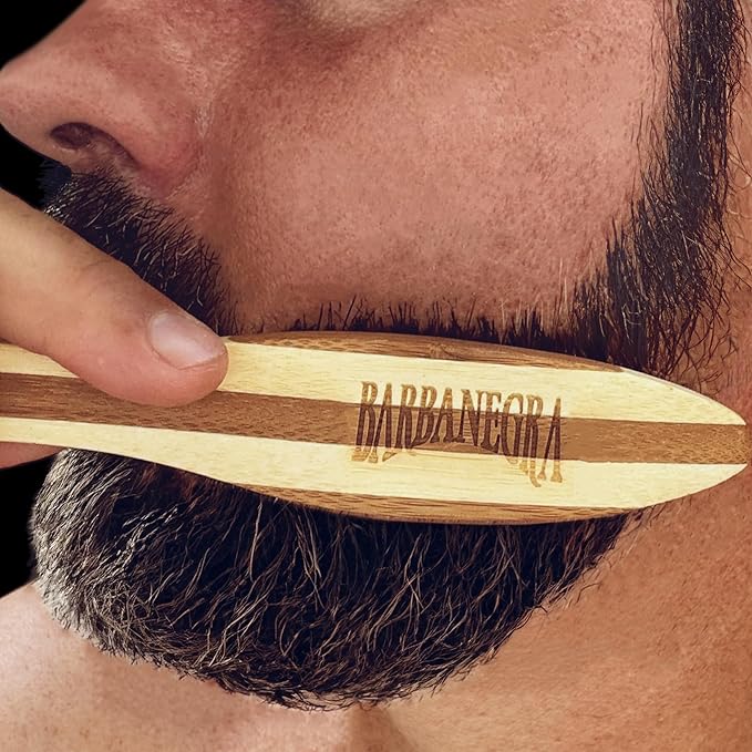 Barbanegra's Beard Styling Brush with Ergonomic Design. Long-lasting made from Eco-Friendly Bamboo with Natural Boar Bristles Beard & Mustache Brush for Men.
