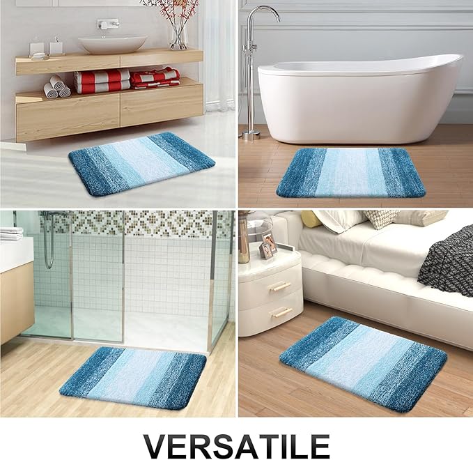 OLANLY Bathroom Rugs Sets 3 Piece, Soft Absorbent Microfiber Bath Mats and U-Shaped Contour Toilet Rug, Plush Shaggy Bath Mat Set for Bathroom (36"x24"+24"x16"+24"x20", Peacock Blue)