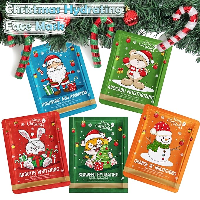 55 Pack Collagen Face Masks Skincare Bulk,Sheet Masks Variety Set with Animal, Bubble, Christmas & Fruit Facial Masks, Skincare Gift Box for Women, Teens & Spa Lovers
