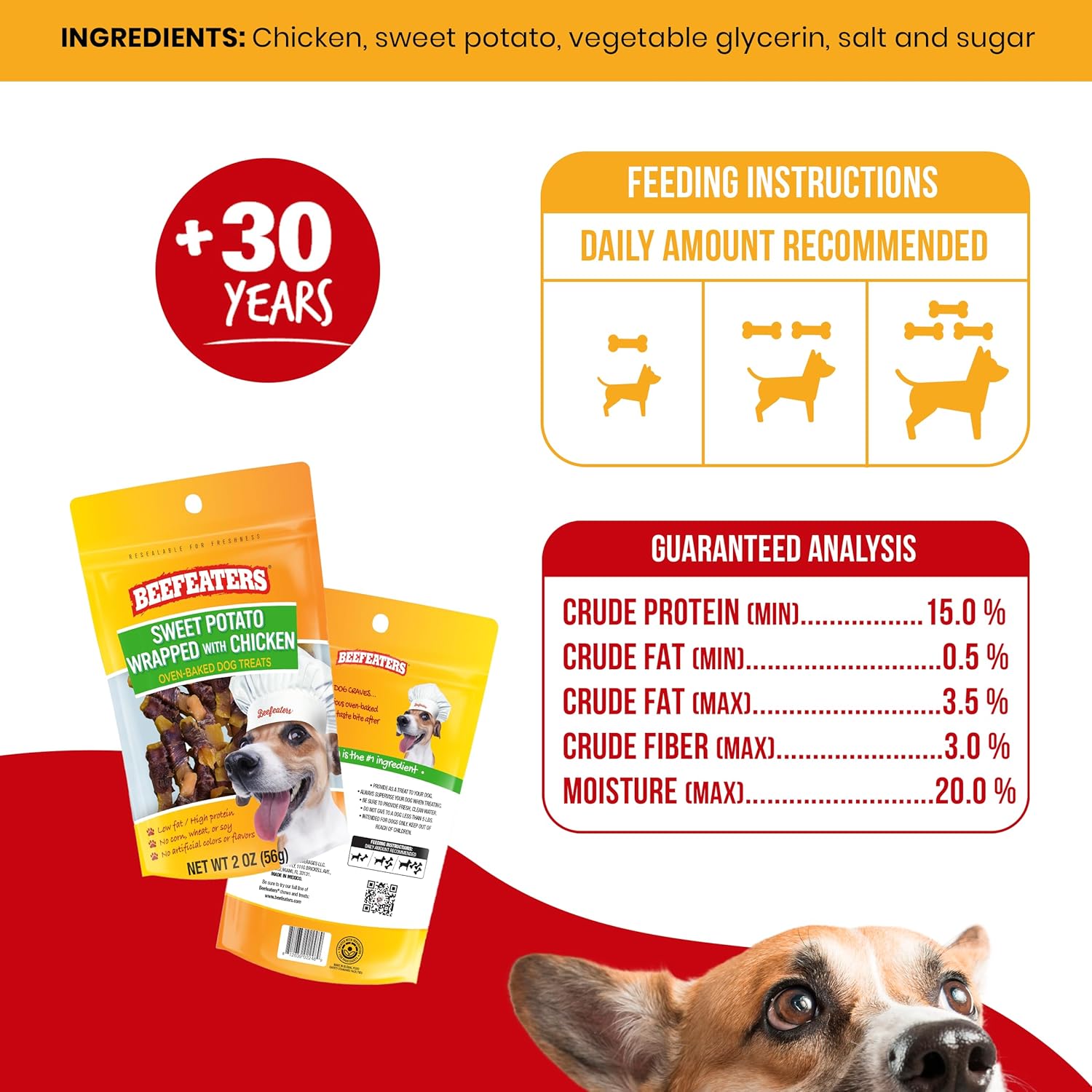 Beefeaters Sweet Potato Wrap with Chicken – Dog Treat. No Corn, Wheat, Soy or Gluten, Low Fat, Whole Muscle Jerky, Ideal for Training & Snacks