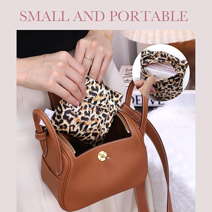 DGAZ Sanitary Napkin Storage Bag, Period Bag for Teen Aged Girls, Portable Period Bag for Panty Liners/Menstrual Cup/Small Tampons，Mini Makeup Bag for Purse(Leopard A)