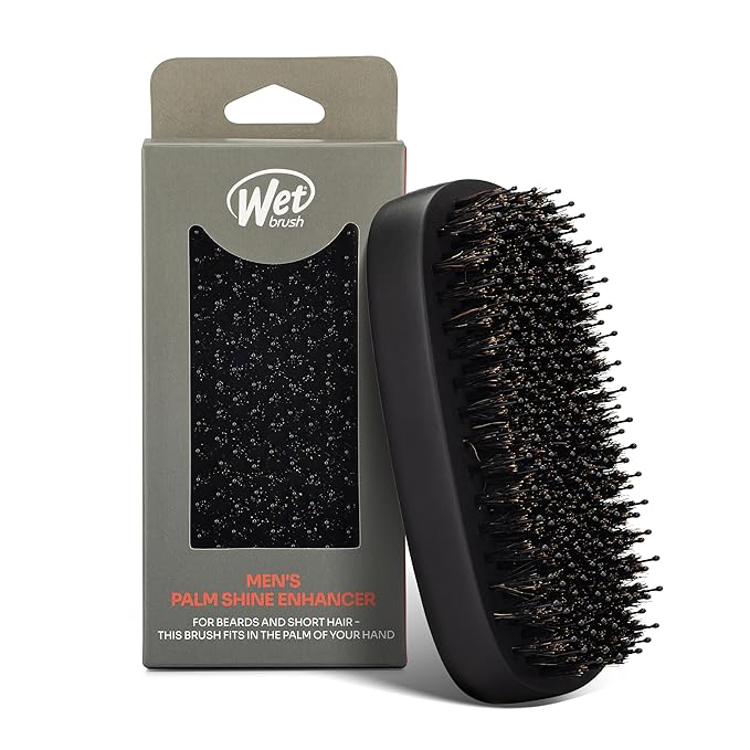 Wet Brush Shine Enhancer Hair Brush with IntelliFlex Bristles, Short Hair & Palm Beard Detangler for Men, Detangling Boar Bristles, Soft & Shiny Strands, For Easy Styling, Black