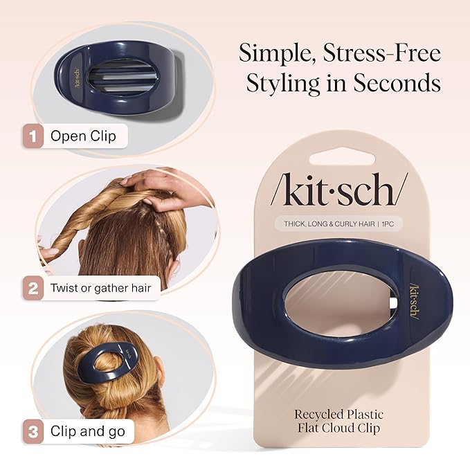 Kitsch Large Flat Claw Clips for Women - Stylish Flat Hair Clips, Strong Hold for Thick & Fine Hair | Non-Slip for Secure, Comfortable All-Day Wear | Ideal Gifts for Women - Blue Orchid