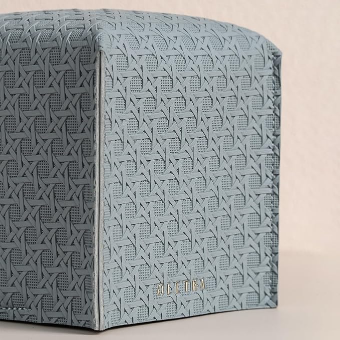 OLETHA Square Tissue Box Cover - Aesthetic Desk Decor for Room, Home & Office - Tissues Cube Boxes Holder - Lattice Patterns, Ash Blue