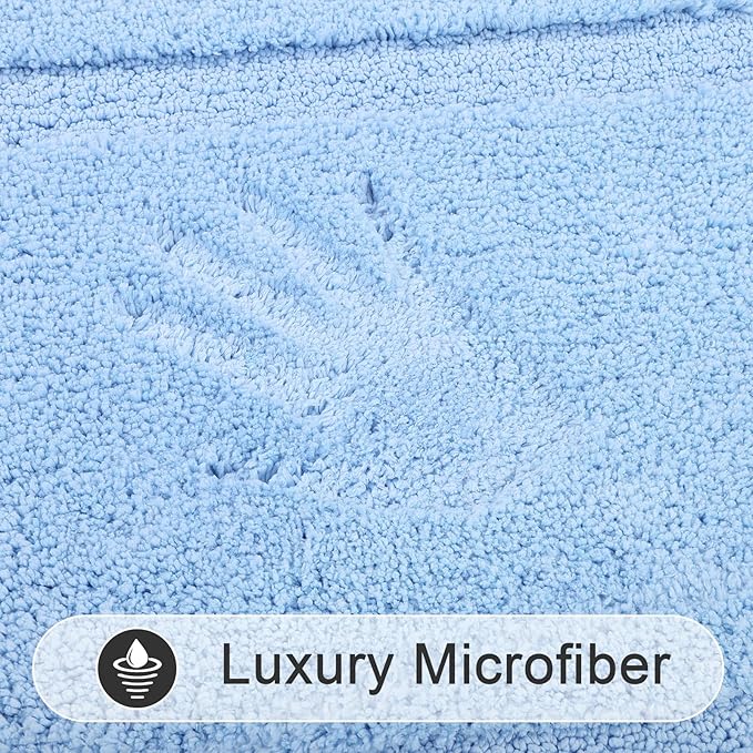 SHACOS Soft Fluffy Bathroom Runner Rugs Set of 3 Bath Mats with U Shape Toilet Rugs Non Slip Washable Bath Rugs Absorbent Bathroom Carpet for Shower Tub, Light Blue