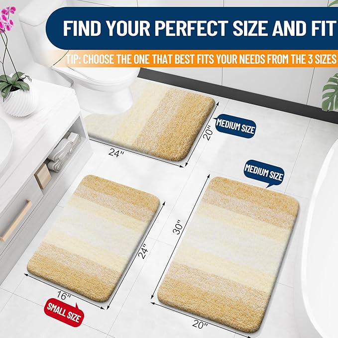 OLANLY Bathroom Rug Set 2 Piece, Soft Absorbent Microfiber Bath Mats and U-Shaped Contour Toilet Rug, Non-Slip, Machine Wash Dry, Plush Shaggy Bath Mats for Bathroom (30"x20"+24"x20", Light Yellow)