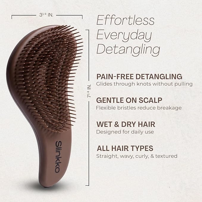 Wave Detangling Brush for Wet & Dry Hair, Dual Flexible Bristles, Anti-Breakage Hair Brush for Curly, Thick & Fine Hair, Women & Kids – Smoked Cocoa