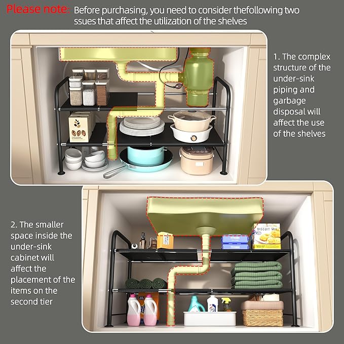 NETEL Adjustable Under Sink Organizers and Storage,Expandable Cabinet Storage Shelf