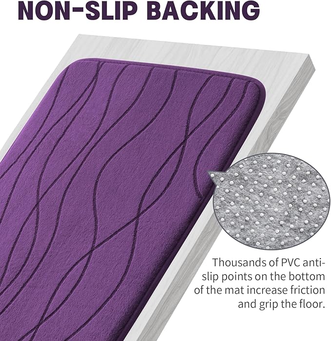 YIHOUSE Memory Foam Purple Bathroom Rug Sets 3 Piece, Ultra Absorbent Bath Mat for Bathroom - Non-Slip Machine Washable & Dry Quickly, 3 Piece Bathroom Mat Set, Purple