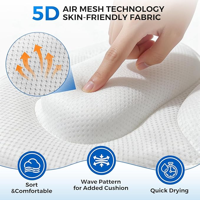52" x 16" Full Body Bath Pillow for Bathtub, Luxury Bathtub Cushion with 192 Suction Cups and Soft 5D Mesh Fabric, Bath Tub Pillows for Head and Neck, Relaxing Tub Accessories for Women