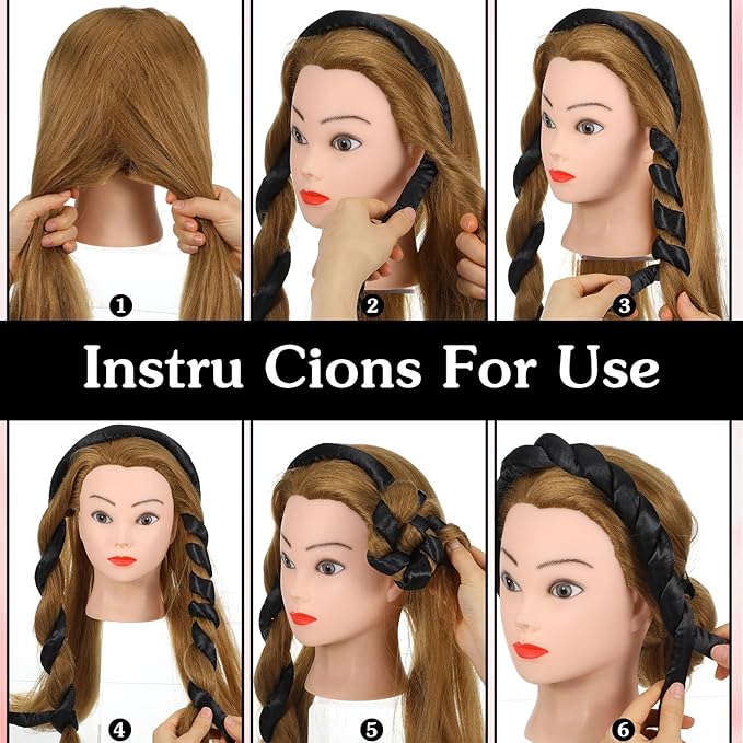 Extended Heatless Curls for Women, 63Inch No Heat Curls Overnight Headband for Long & Short Hair Soft Sleeping Curler, Flexible Creates Wavy Hair Without Damage (Black)
