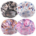 4 PCS Shower Caps for Women, Printing Bath Caps, Double Layers Shower Cap Reusable Waterproof, Bathing Shower Caps, Environmental Protection Hair Bath Hat - Flower C