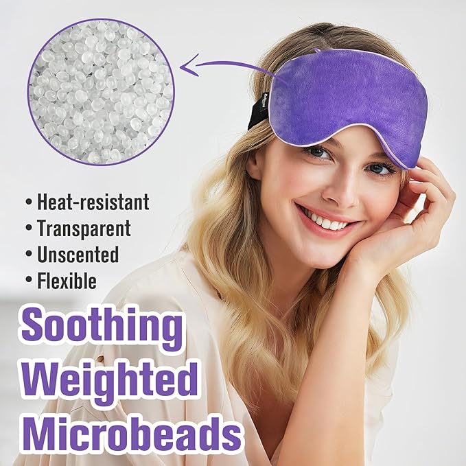 Heated Eye Mask Warm Compress for Eyes, Soothing Weighted Eye Mask for Sleeping, Microwave Moist Heating Pad Hot Compress for Eyes Relaxation, Reusable Sleep Mask for Home, Office (Purple)