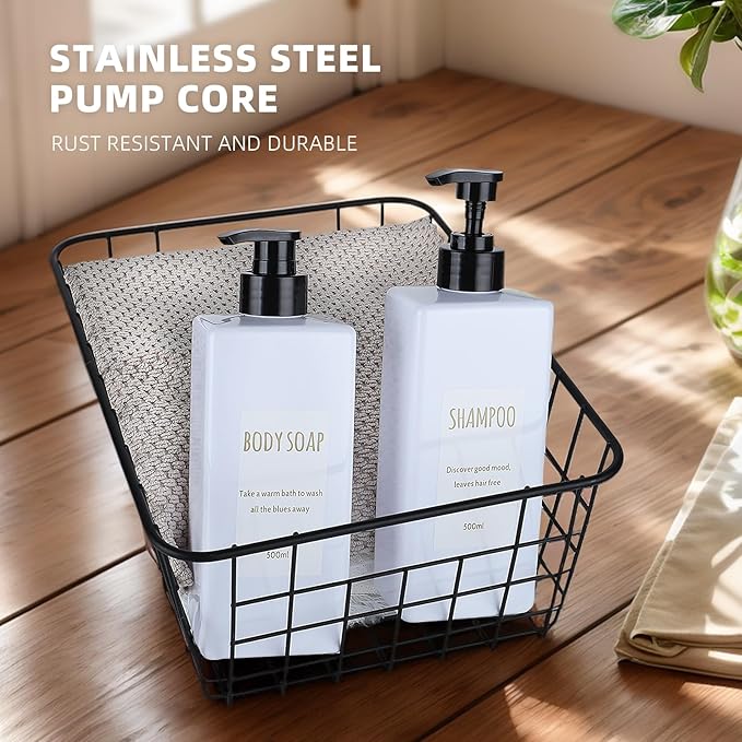 Shampoo and Conditioner Dispenser (Set of 2, 16.9oz) Modern Refillable Shampoo Pump Bottles for Shower Soap - Empty Body Wash Dispenser Set for Bathroom (white)