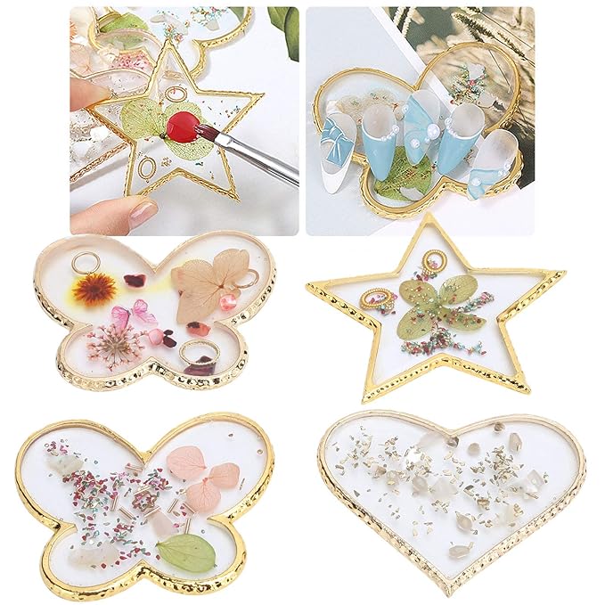 Nail Palette, 4Pcs/Set Nail Palettes Kit Polish Color Mixing Board Nail Art Display Plate Manicure Tool DIY Nail Tips Painting Tray Pallet Makeup Mixing Palette for Home Salon Use