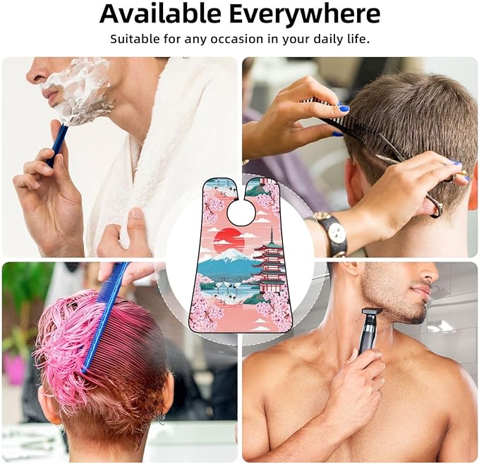 Professional Beard Bib, Non-Stick Hair Catcher Apron Waterproof, Shaving Grooming Essential for Men Dad, Japanese Blossom Mountain Cherry Flower Shave Bib