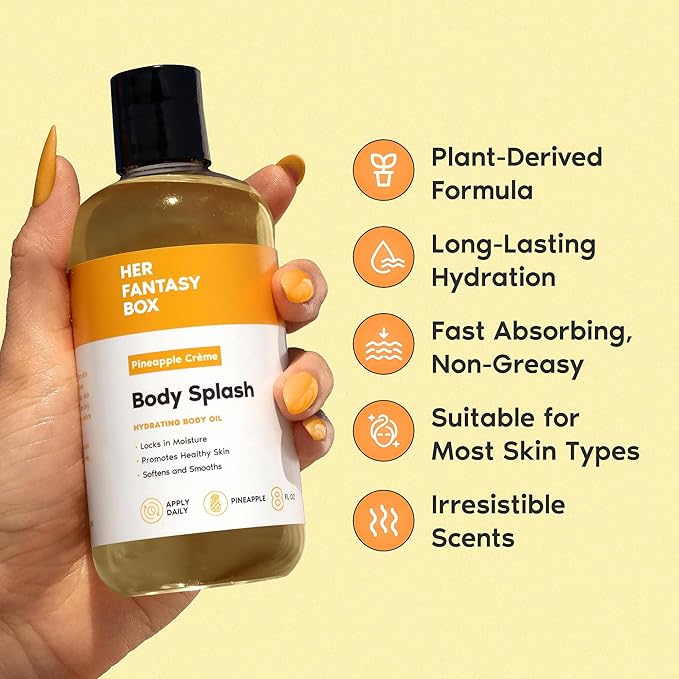 Her Fantasy Box | Body Splash Hydrating Body Oil (Pineapple Creme) - Moisturizing, Non-Greasy Formula for Soft, Smooth Skin - All-Natural, Lightweight & Nourishing (Pack of 2)
