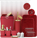 Burgundy Bathroom Accessories Set with Shower Curtain and Rugs, Dark Red Bathroom Accessories with Trash Can,Toothbrush Holder and Cup,Soap Dispenser,Tray,Soap Dish,Toilet Brush,Qtip Holders