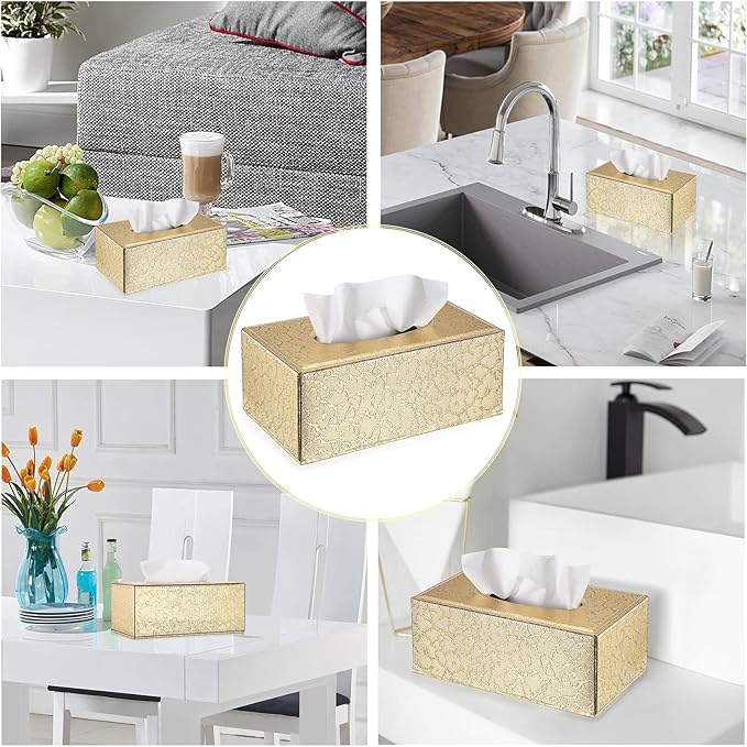 Sumnacon Rectangular Tissue Box Cover - Stylish Tissue Box Holder with Magnetic Bottom, Decorative Tissue Box for Vanity Dresser Night Stand Table Countertop (Gold, Medium)