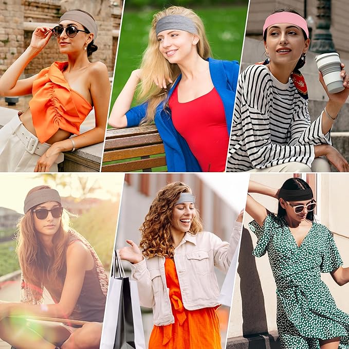Headbands for Women, 8pcs Stretchy Non Slip Soft Cotton Cloth Hair Bands for Sports, Workout, Yoga and Running