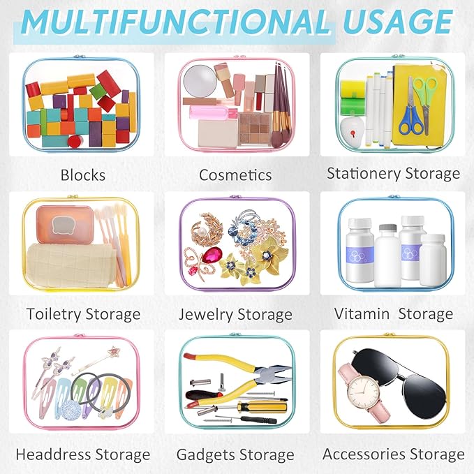Sanwuta 10 Pcs Hard Zipper Case Clear Hard Pouches Plastic Zipper Pencil Box Toy Storage Bins Portable Plastic Container for Travel Toiletry Office Cosmetic Block Puzzle Organizer (M,Macaron Color)