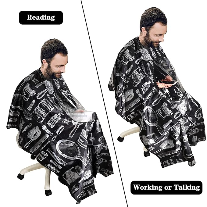 FEBSNOW Professional Barber Cape with Neck Duster Brush Large Hair Cutting Cape with See-Through Window Waterproof Salon Cape