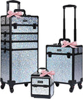 BYOOTIQUE Makeup Cart on Wheels 3-Piece Lockable Esthetician Rolling Case Cosmetology Organizer Kit Hair Tool Travel Bag for Lash Artist Nail Slon Beauty Studio Hairstylist Manicurist,Mermaid Silver