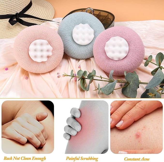 3Pcs 2-in-1 Sunflower Bath Ball, Super Soft Exfoliating Bath Sponge Cleaning Brush, Bath Loofah Sponge，Hangable Suction Cup Bath Ball for Women Men(Pink+Blue-Green+Purple)