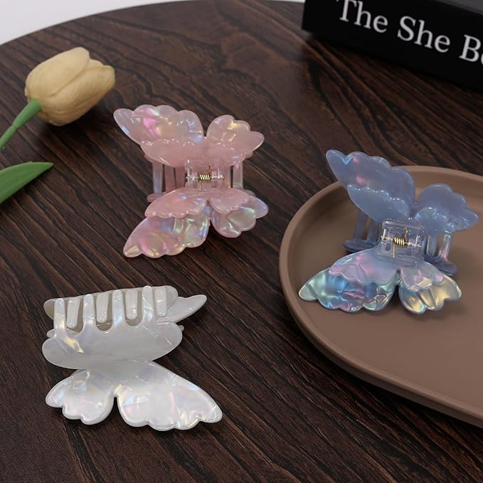 NAISIER Butterfly hair clips for women girl Butterfly claw clips Hair Accessories for Girls & Women.(White pink blue)