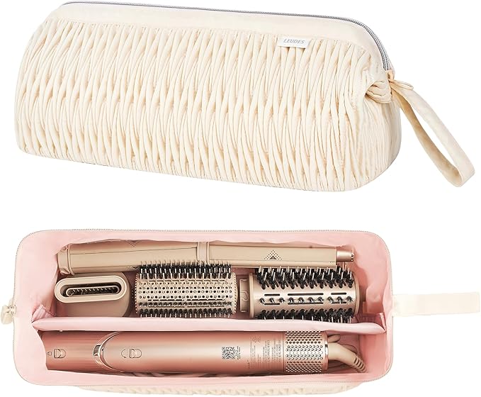 Leudes Dyson Airwrap Travel Case for Shark Hair Dryer Airstraight Flex Style Hair Attachment Tool Organizer Accessories Air Wrap Flat Curling Iron Carrying Case (Beige)