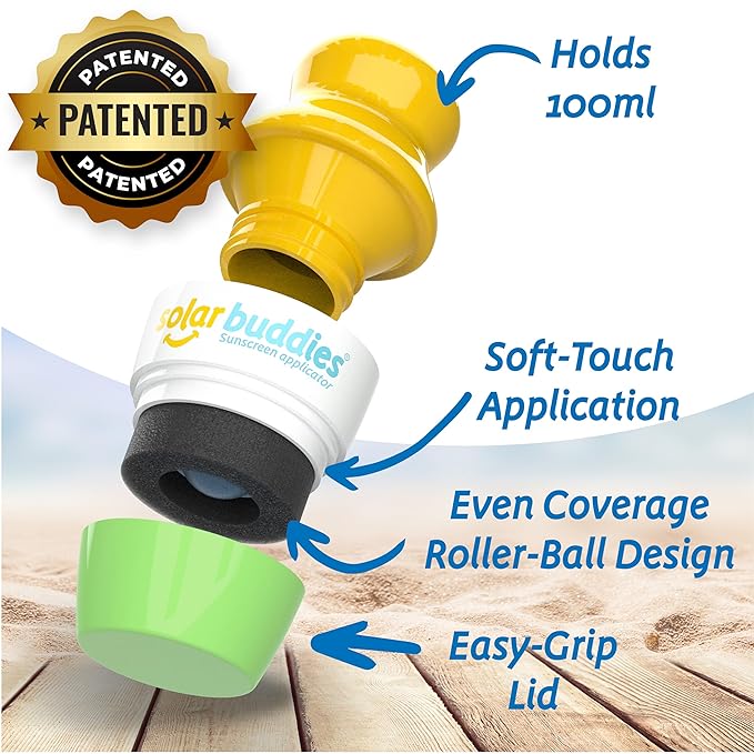Solar Buddies Sunscreen Applicator - Green Pack of 2 - BPA-Free Refillable Roll on Sponge Sunscreen, Suncream & Lotion Applicator For Kids, Adults & Families - Holds 3.4fl oz, Perfect Size for Travel