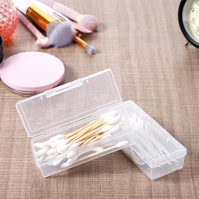 Portable Travel Cotton Swab Holder, 2 Pcs Clear Plastic Cotton Pad Storage Container, Small Dental Floss Picks Case with Dustproof Lid for Makeup Sponges, Hair Ties, Small Items