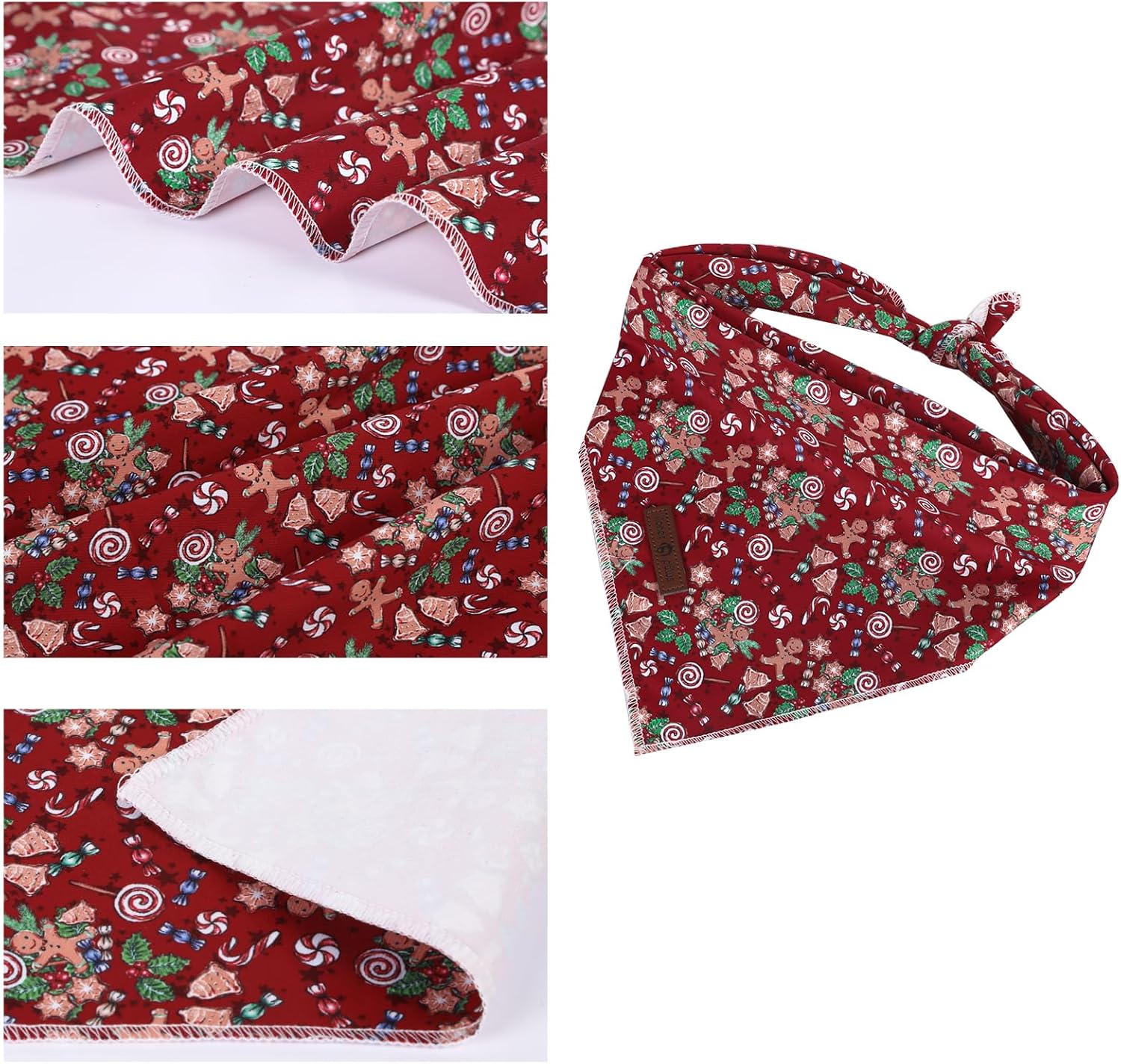 lionet paws Christmas Dog Bandana,Christmas Gingerbread Man Fabric Dogs Kerchief for Medium Large Dogs,Dog Cotton Red Triangle Bibs Scarf for Girl Boy